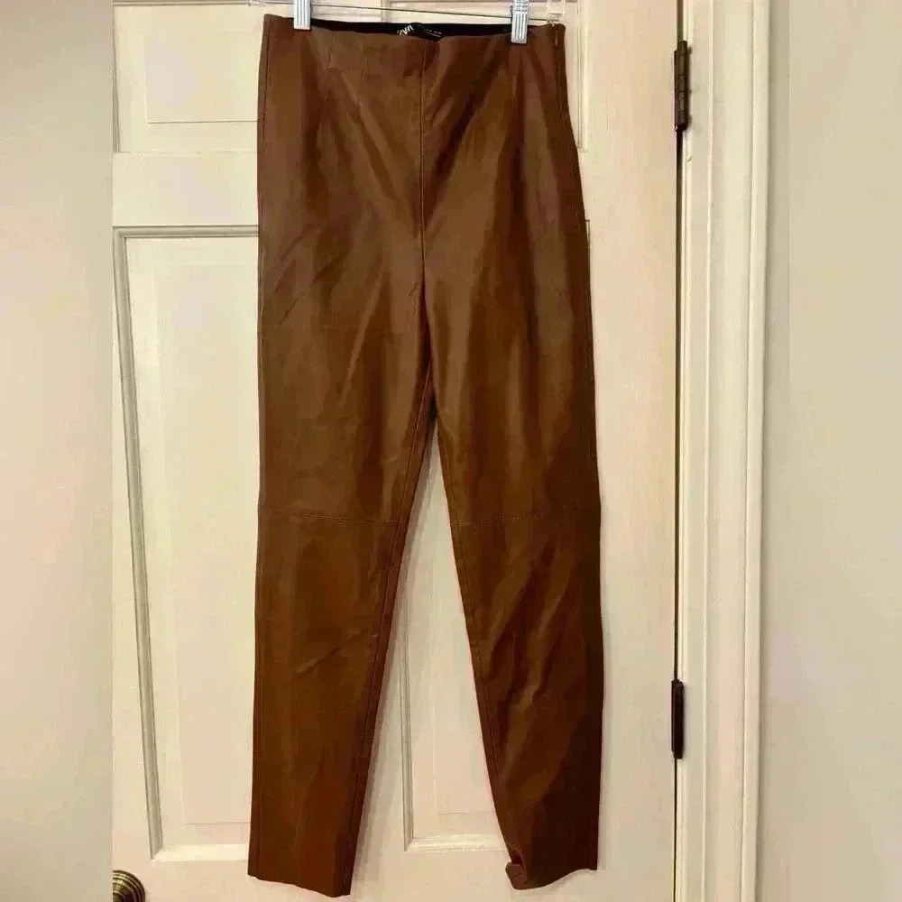 Zara brown faux leather leggings. Size Medium.